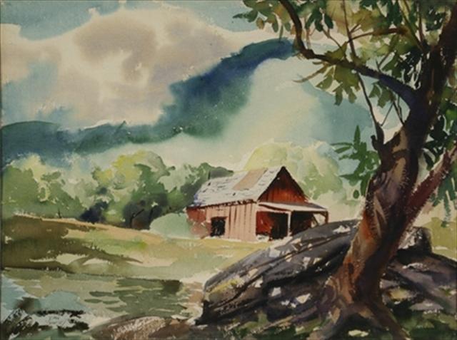 Pike The red barn Aquarellistes américains reconnus, nés ou disparus au 20 ème siècle – Partie 1/2 Rex Brandt -Mario Cooper – J.W.S. Cox – Phil Dike – Ted Kautzky – Henry G. Keller – Dong Kingman -John Pike – Fairfield Porter – Charles Marion Russell