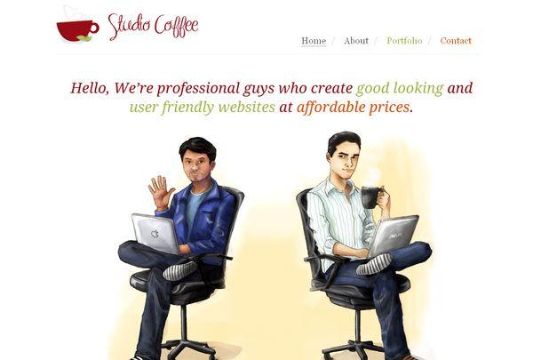 Les illustrations dans les sites web, 40 exemples absolument fantastiques studiocoffee - site avec illustration