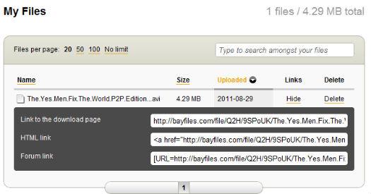 mybayfiles BayFiles Nouveau service de téléchargement par The Pirate Bay..