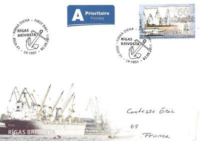 Port de Riga sur nouveau timbre letton