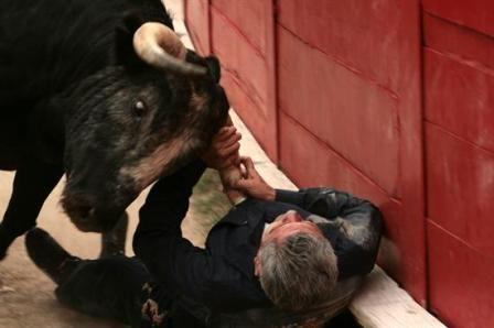 Norteño, le tueur de torero, a repris quatre fois du foin ce matin cornada_monosabio