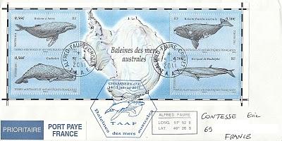 Baleines des mers australes sur lettre des TAAF !!