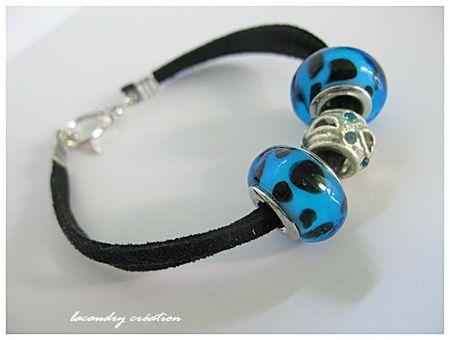 Lundi c'est la vie en bleu bracelet noir et perles style pandora bleu lcb