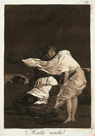 Dans la gorge de l'ombre, par Lucien Suel Francisco de Goya, Mala noche, gravure extraite des Caprices, 1799