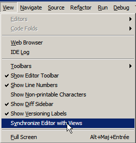 Netbeans Menu View option Synchronize Editor with views