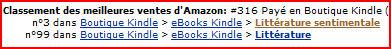 3 jours et 3ème au top des ventes Kindle !