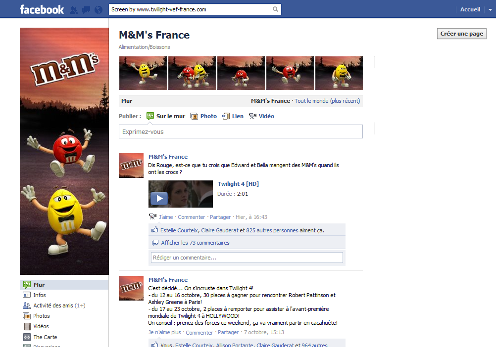 Twilight envahit M6 Mobile et M&M's France sur Facebook