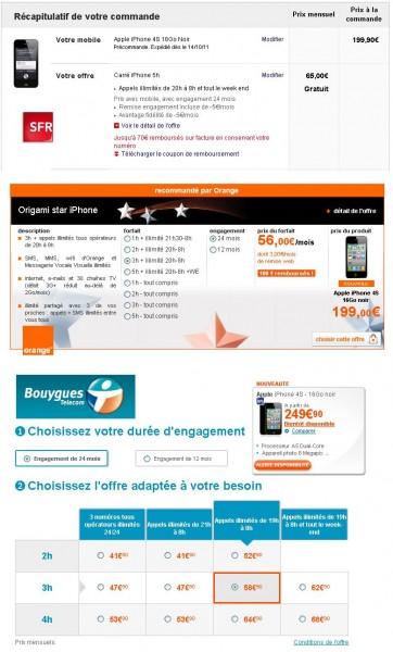 Comparatif Sfr, Orange, Bouygues: iPhone 4S à partir de 199.90€ (2h Illimité 20h-8h)