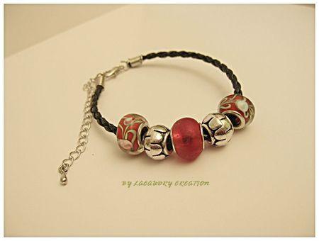 bracelet pandora style perles rouge et cuir noir