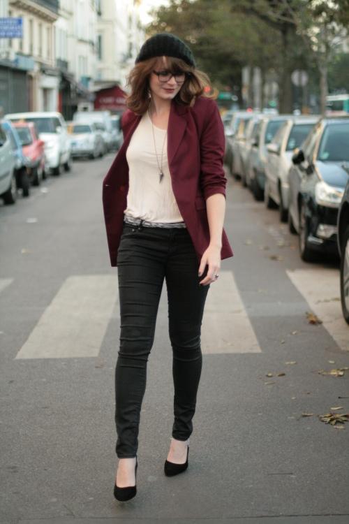 slim noir veste bordeaux Amarante