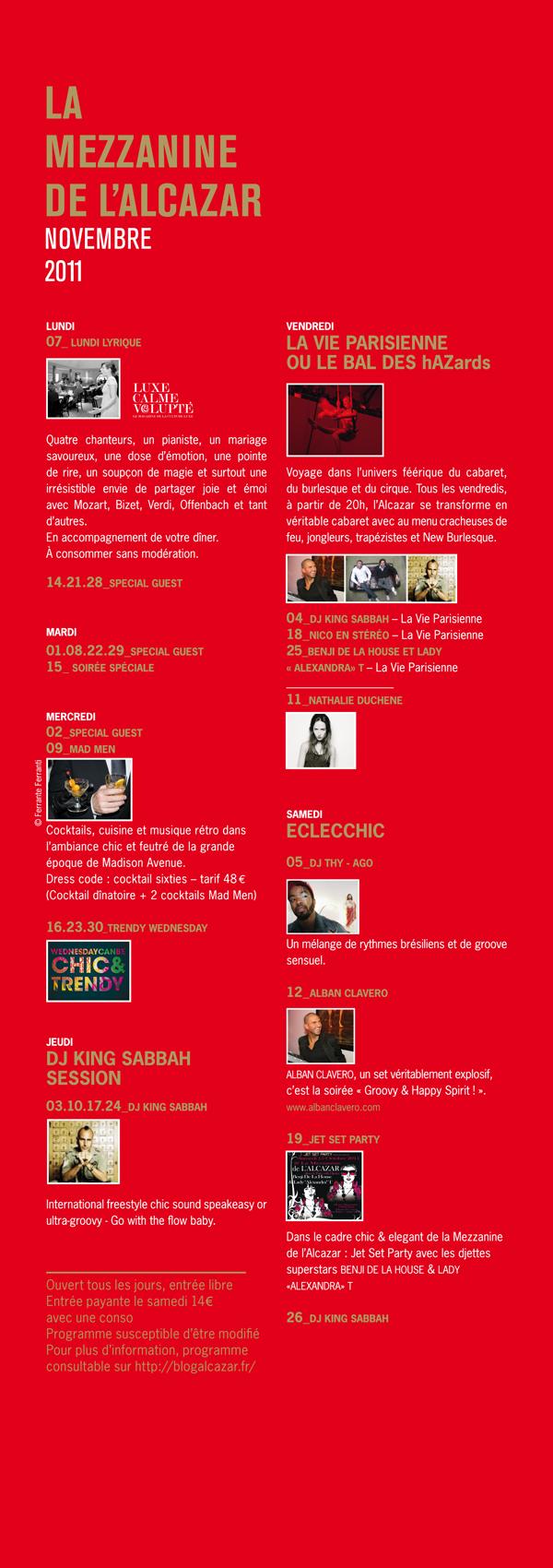 Programmation Novembre 2011 Programmation de la Mezzanine de l’Alcazar – Novembre 2011