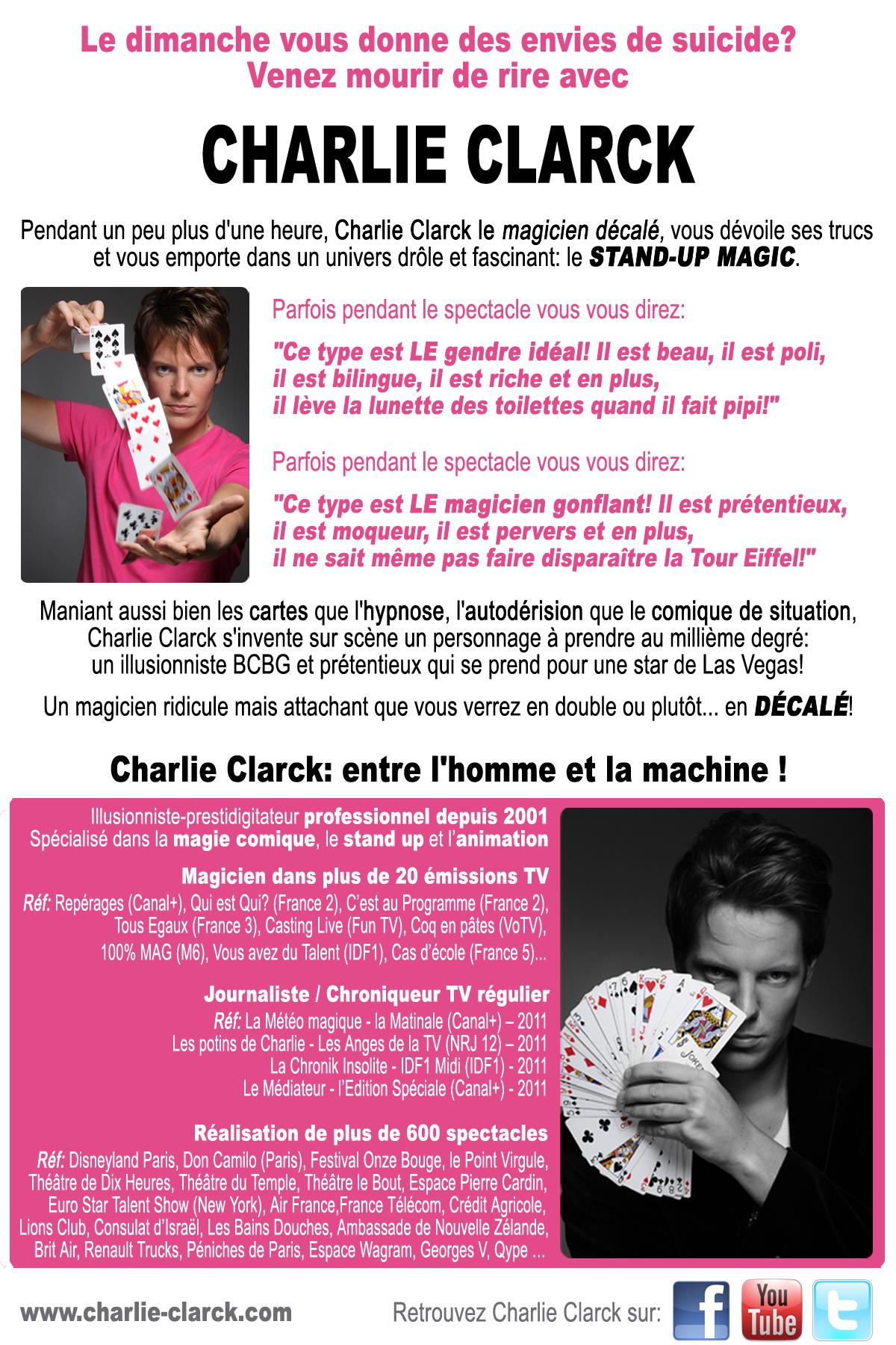 Cadeau : Qype vous offre 2 places duo pour le spectacle de Charlie Clarck au Théâtre du Marais Cadeau : Qype vous offre 2 places duo pour le spectacle de Charlie Clarck au Théâtre du Marais