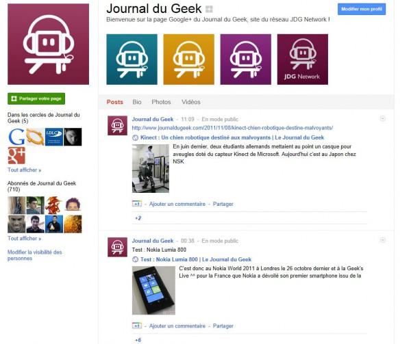 g jdg 600x503 Google+ lance ses pages avec celle du Journal du Geek
