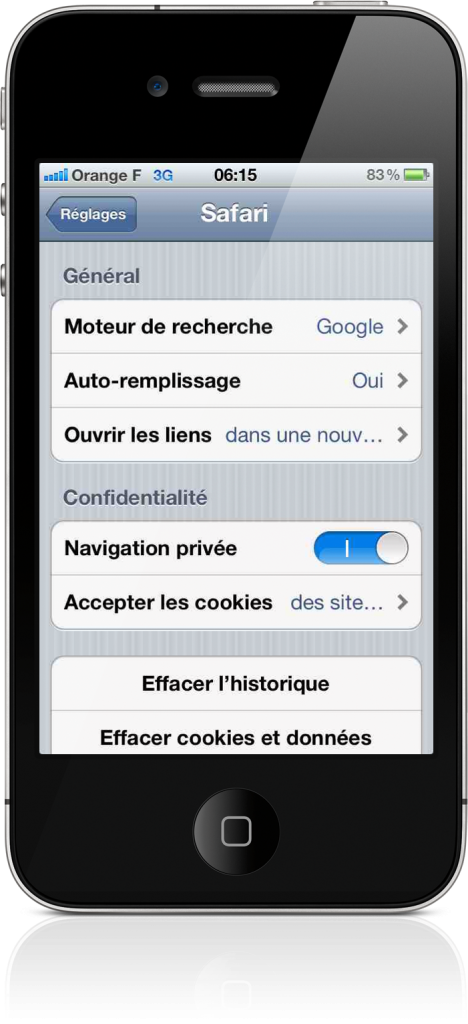 Navigation en privée sur votre iPhone/iPad en iOS5