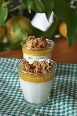 PANACOTTA VANILLÉ, COULIS DE MANGUE ET CRUMBLE D'AVOINE