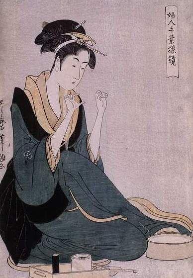 Yomimono, ongaku, fukeru ... * femme_d_vidant_un__cheveau_Utamaro_Kitagawa