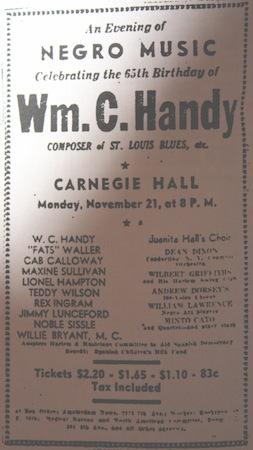 21 novembre 1938, célébrez le 65e anniversaire de WC Handy avec Cab Calloway à Carnegie Hall !