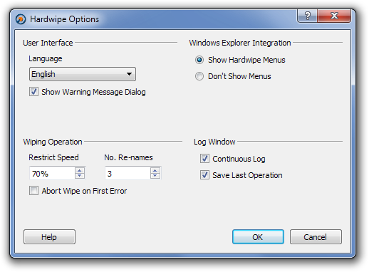Options de Hardwipe Hardwipe Options