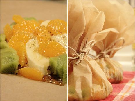 Papillotes de fruits au sirop de citron, vanille & rhum Papillotes de fruits à la vanille