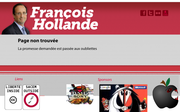 Erreur 404 pour la promesse HADOPI de François Hollande