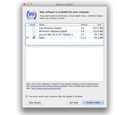 Safari 5.1.2 disponible sur Mac