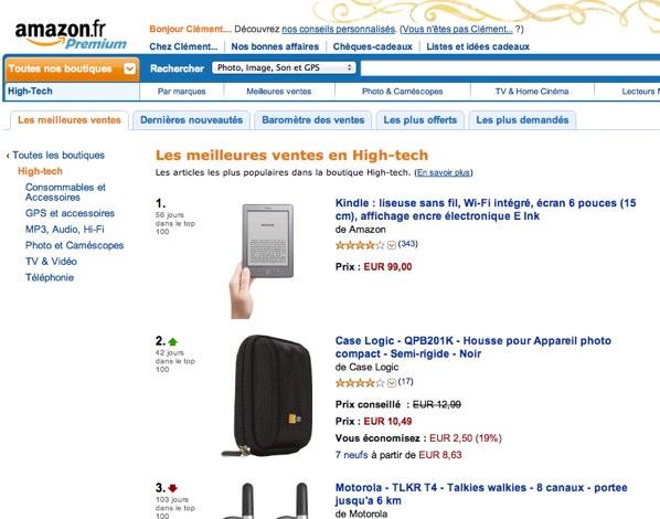 Le Kindle en tête des ventes sur Amazon.fr