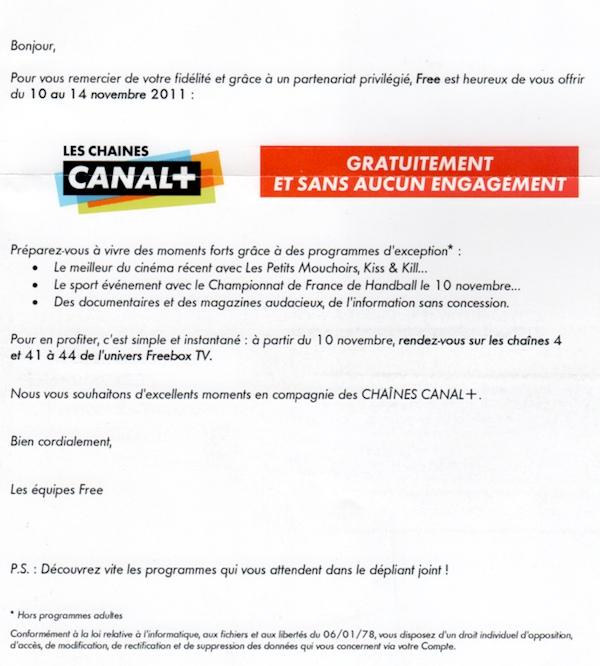 Free: Canal+ gratuit du 10 au 14 Novembre 2011