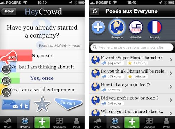 heycroud HeyCrowd: le sondage social sur votre iPhone #LeWeb