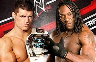 TLC 2011 : Championnat Intercontinental : Cody Rhodes Vs. Booker T » class= »aligncenter » width= »308″ height= »200″ /></div></div>
<div class= Booker T diminué face à Cody Rhodes dans le championnat Intercontinental