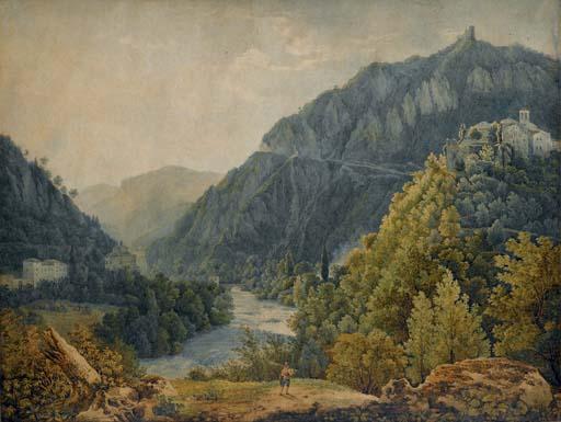 Kaisermann Vue de la vallée de Terni Quelques Aquarellistes suisses des 18 et 19 ème siècles : Léon Rodolphe Berthoud Alexandre Calame, Abraham Louis Rodolphe Ducros, Balthasar Anton Dunker, Salomon Gessner, Johann Joseph Hartmann, François Keisermann , Charles François Knébel, Gabriel I...