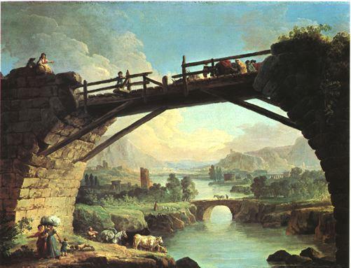 Pont_Sous_Pont_HubertRobert Un Pont sous lequel on découvre les campagnes de Sabine, Hubert Robert
