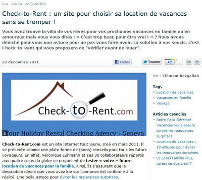 Check-to-Rent : le site pour choisir sa location de vacances sans se tromper ! Check-to-Rent : le site pour choisir sa location de vacances sans se tromper !