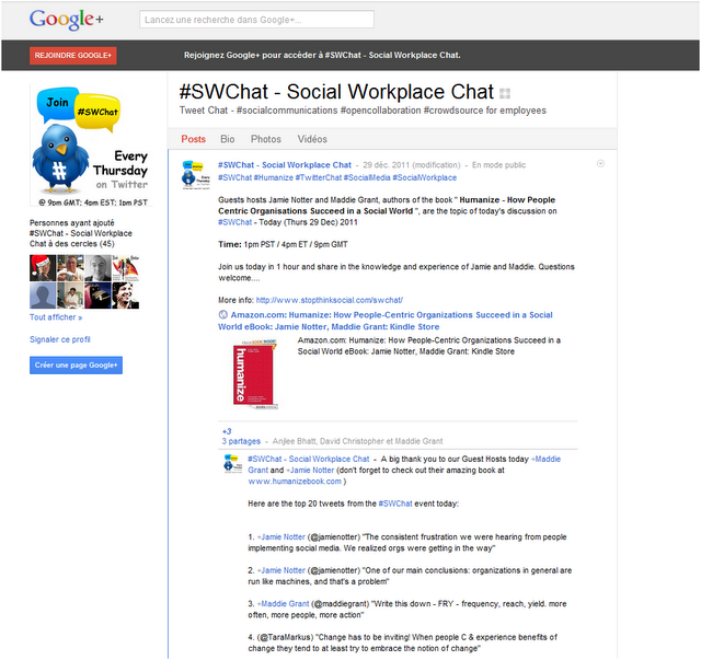 Un usage intéressant de Google+ via le #swchat lancé par @davidchris