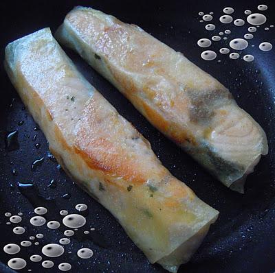 Brick de pavé de saumon,saumon fumé à la poêle