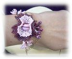 prune,rose,bracelet,perle, rocaille, bijou, fleur, fimo, parure