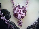 prune,rose,collier,perle, rocaille, bijou, fleur, fimo, parure