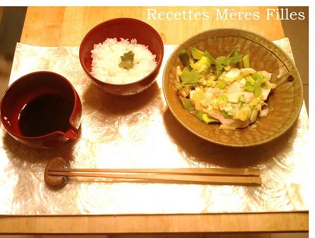 La recette Légère : Poisson blanc à la vapeur (Sakana - No - Kaori - Mushi) et Légumes vinaigrés aux trois couleurs (Sanshoku Sunomono)