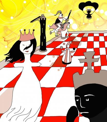 Graphisme: l'échiquier échecs, échiquier, roi, reine, fou, cavalier, tour, pion, création originale, dessin, graphisme, colorisation