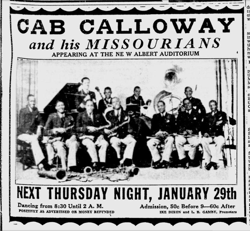 29 janvier 1930, Cab Calloway et ses Missourians au New Albert Auditorium de Baltimore