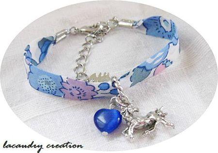 bracelet liberty bleu licorne et coeur bleu