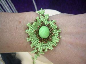 bracelet, vert, bronze, bijou, rocaille, fleur