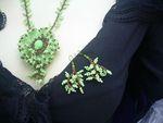 La parure verte et bronze bo, perle, peyote, rocaille, fleur, vert, bronze, bijou,
