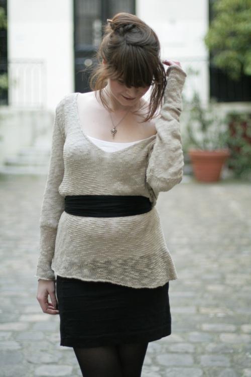 pull rene derhy beige ceinture noire Lugosi