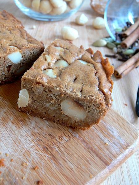 My Chai Tea Macadamia Brown Butter Blondies or how to get your whole breakfast in a single cake :