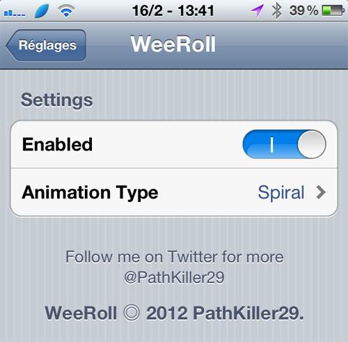 WeeRoll-iph Animer la transition du NotificationCenter avec WeeRoll Lite