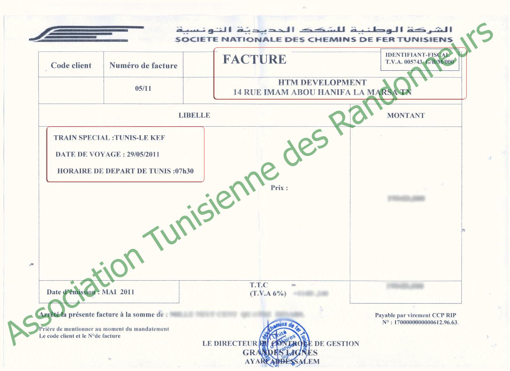 Facture SNCFT - HTM Developpment - Kef Express Facture SNCFT - HTM Developpment - Kef Express