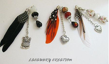 Apres les bijoux de sacs, les marques pages assortis marque pages plumes noir orange creme