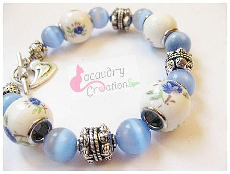Mes bracelets du week end bracelet perles oeil de chat bleue et perles de porcelaine lacaudry création