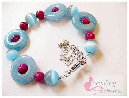 Mes bracelets du week end braclet nacre mauve et perles verre et oeil de chats turquoise lacaudry créations