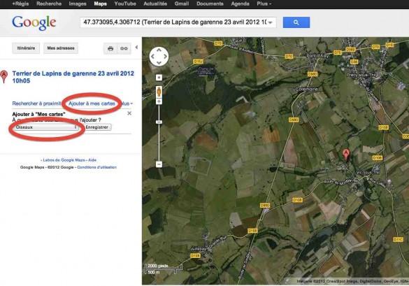 capture ecran google maps ajout mes cartes capture ecran google maps ajout mes cartes 585x409 Tutoriel : comment utiliser Google Maps en photo animalière